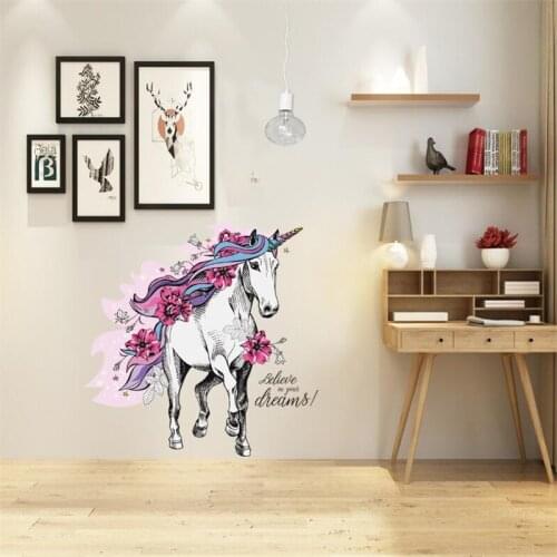 Creative unicorn wall stickers bedroom living room glass stickers TV background wall decoration Home decoration