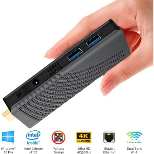 T6 Pro Portable Mini PC Intel Celeron J4125 Quad Core 6GB LPDDR4 128GB 2.4G/5.0G WiFi Bluetooth HDMI-compatible Windows 10