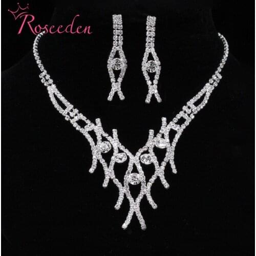 Fashion style Wedding Bridal Jewelry Set Crystal Rhinestone fish Shape Necklace and Earrings set for Women Silver Plated RE831