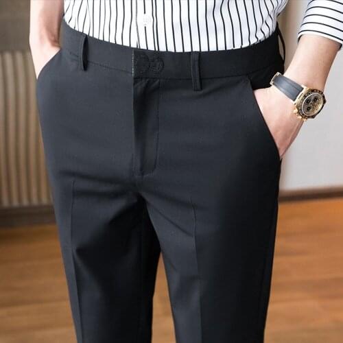 Mens Slim Fit Suit Pants 2021 Spring Summer Thin Casual Formal Ankle Length Pant High Quality Business Pantalon Homme Classique