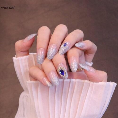 24pcs pre decorated nails Glitter Gem Wear Long Paragraph Fashion Manicure Patch False Nails Save Time Wearable Nail Patch TY