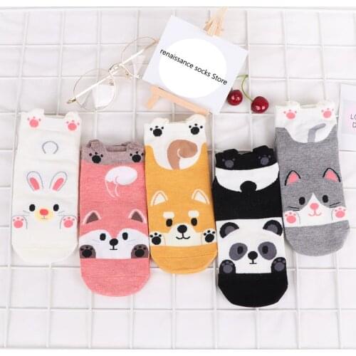 New Cartoon Lovely Ladies Boat Socks Animal Cat Rabbit Rabbit Fox Panda Women Socks Kawaii korean pink cute size35-43EU/5-10.5US