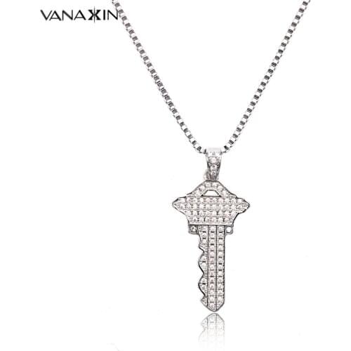 925 Sterling Silver Key Pendant Necklace Birthday Gift For Girlfriend Chain Cubic Zircon Paved Fine Jewelry Charm Box