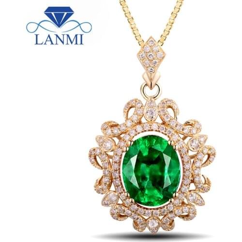 Fashion Gorgeous Oval 8x10mm Natural Emerald Green Stone Pendant Necklace Design In 14Kt Yellow Gold Diamond Wedding Jewely Gift