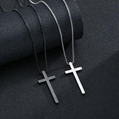 Cross Simple Design Pattern Necklace Stainless Steel For Saint Bless Token Black Silver Color Men/Woman Daily Wear Garniture