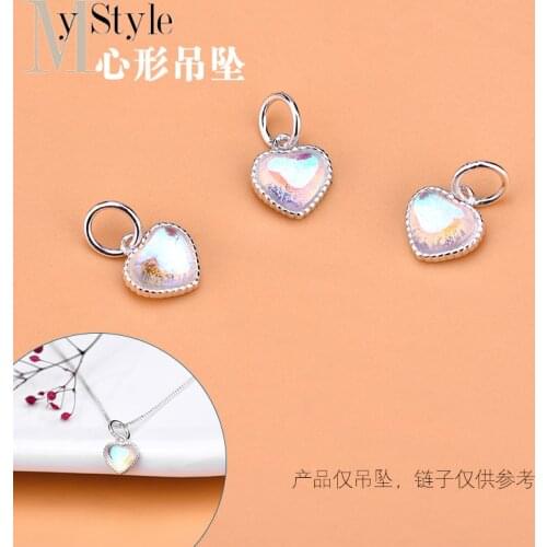 S925 sterling silver magic color artificial crystal pendant heart-shaped pendant hand woven jewelry DIY accessories materials