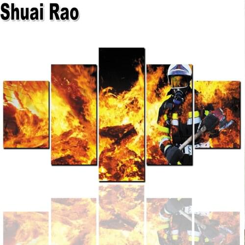 Full Square/Round Diamond painting Firemen picture of rhinestone Hero paintings,mosaic full embroidery,5 Piece Office Decor