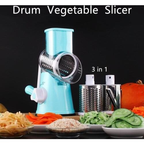 Manual Round Mandoline Vegetable Slicer Cutter Onion Potato Carrot Grater With 3 Stainless Steel Chopper Blades Kitchen Gadgets
