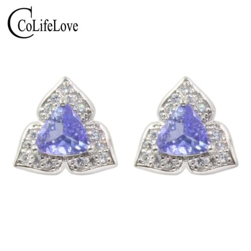 Real VS grade tanzanite stud earrings for wedding 5 mm*5 mm natural tanzanite silver earrings solid 925 silver tanzanite wedding