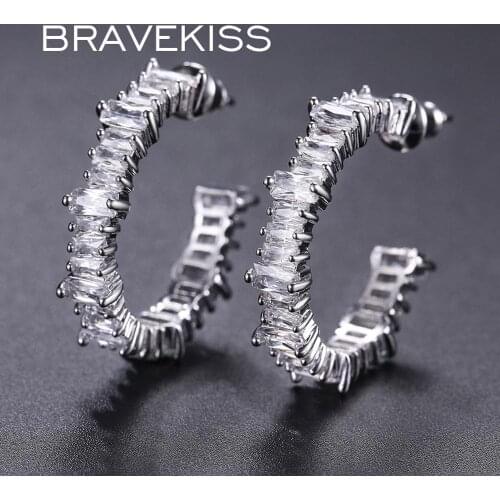 BRAVEKISS 2 Colors Luxury Korean Vintage Half Hoop Earrings For Women Fashion Jewelry setting Zircon Earring for Women BUE0607