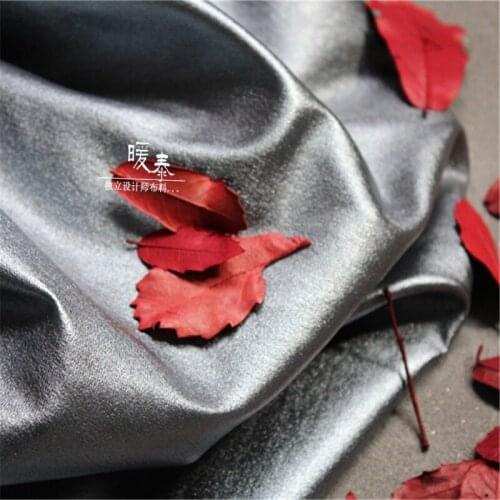 Stretch Spandex Cotton Fabric Silver Imitation Leather DIY Patches Locomotive Coat Tights Leggings Dress Designer Fabric