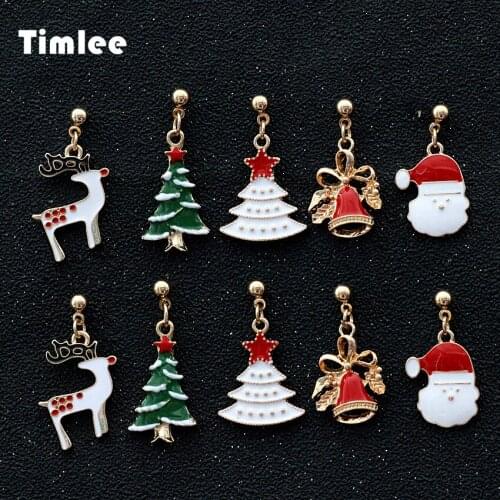 TimLee E256 Lovely Small Bell Santa Claus Elk Tree Drop Earring,Fashion Jewelry Gift Wholesale