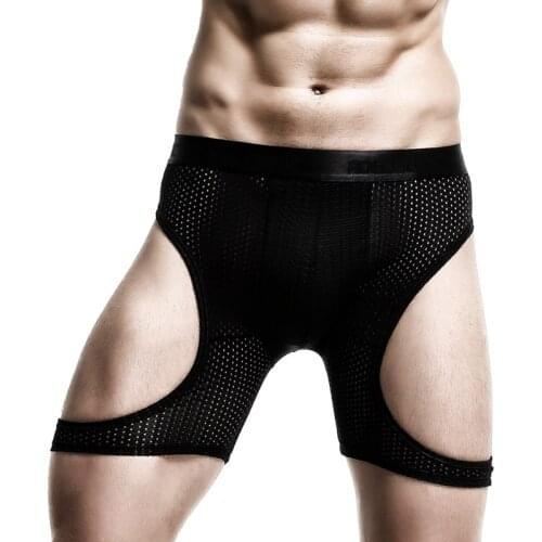 Sexy Gay Underwear Men Boxers Shorts Cueca Breathable Ice Silk Panties Solid Tight Hollow Pouch Underpants Male Plus Size L-6XL