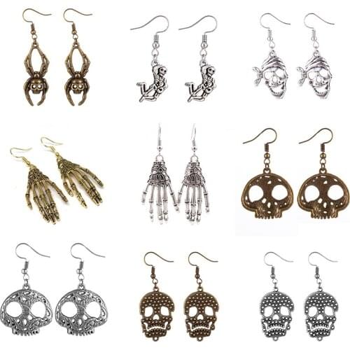 Punk Halloween Vintage Metal Skeleton Skull Dangle Drop Earrings For Fashion Jewelry Christmas Halloween Gifts Party Girl