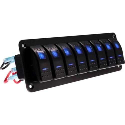 Waterproof 8 Gang Switch Panel For Marine Boat Caravan RV Universal Toggle Switch ON-OFF Rocker Panel With Red Blue Light 12/24V