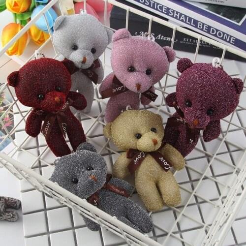 Bright Silk Bow Tie Bear Plush Pendant Bag Key Chain Doll Childrens Toy Big One-piece Bear Doll Toy Small Gift Decoration