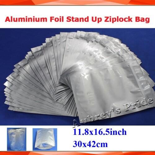 10PCS 11.8"x16.5"(30x42cm+6CM) Shielding Zipper Bag Silver Aluminium Foil Stand Up Zip lock Bag