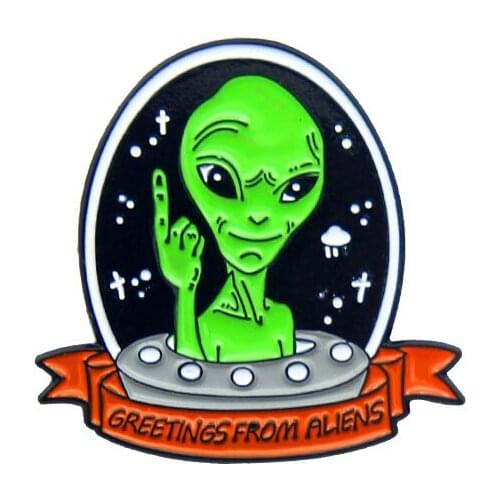 HOSENG Green Aliens Travel Around Space In A Spaceship Fashion Creative Enamel Brooch Gothic Backpack Lapel Jewelry Pin HS_378