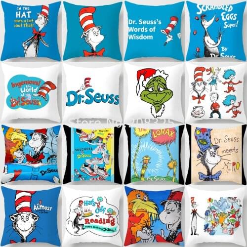 ZENGIA Dr. Seuss Cushion Cover Polyester Cotton 45X45CM Animal Pillow Cover Home Decorative Throw Pillows For Sofa Pillowcase