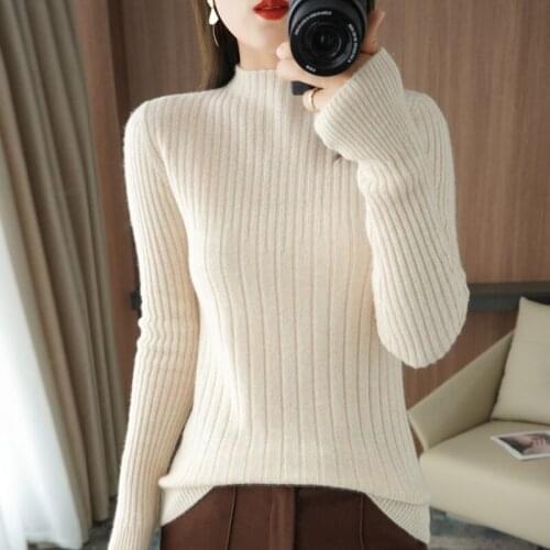Half-Height Splicing Pit Strip Sweater Womens Knitted Pullover Basic Simple Slim Versatile Bottoming Top 21 Autumn/Winter New