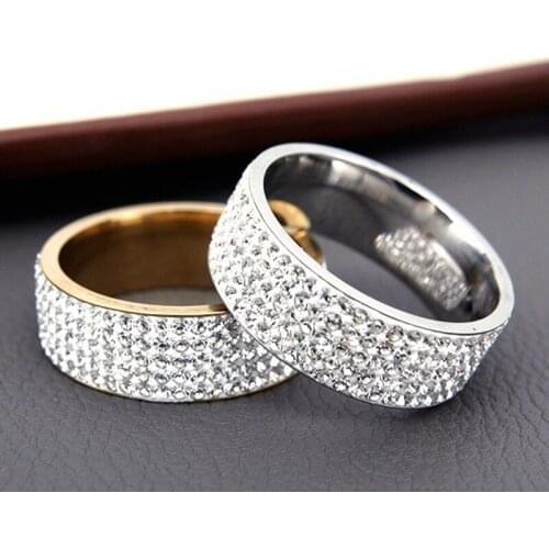 Hot Sale Vintage Retro Style Steel Ring for Women 5 Row Clear Crystal Jewelry Fashion Stainless Steel Engagement Wedding Rings