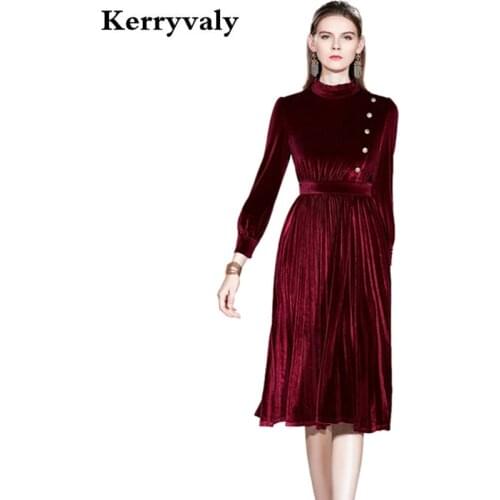 Winter Woman Pleated Gold Velvet Dress Ropa Mujer Verano 2021 Green Midi Party Runway Chrismas Dress Dames Jurken K9082