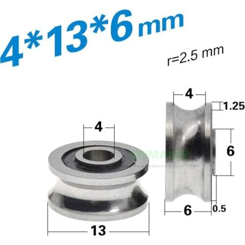 1pcs 4*13*6mm SG10 bearing pulley, Goethe grooved guide rail U groove, double row ball rolling wheel