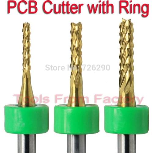 10pcs Carbide PCB Endmill with Ring TiN Coated Cutter Titanium Coated Cutters used for PVC circuit board cutting