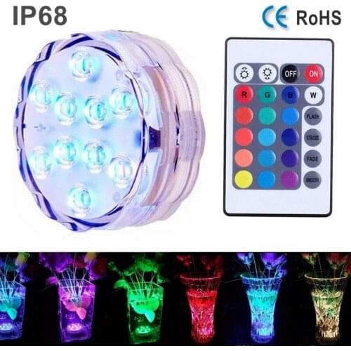 10 LED Remote Control Diving Light Waterproof IP68 RGB Submersible Light Underwater Night Lamp Garden Party Decoration Vase Bowl
