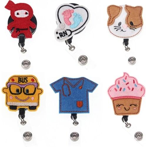 20pcs/lot Lovely Felt design cute RN/ER nurse/cat/ice cream medical Retractable nursing id badge holder reel