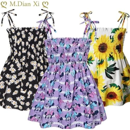 2020 Girls Summer Dresses Kids Clothes Children Sleeveless Cartoon Minnie Flower Print Princess Dress Elegant 2-6Year Girl Dress