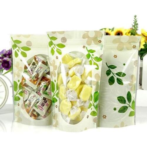 700Pcs/Lot 12*20cm Snack Tea Candy Storage Clear Poly Valve Packaging Pouch Heat Seal Green Leaf Resealable Bag #28323