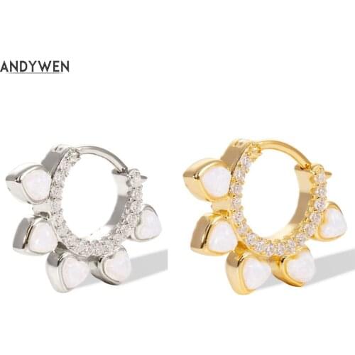 ANDYWEN New 925 Sterling Silver Opals Huggies Earring Mini Hoops Loops Circle Clips Piercing Earring Ring Jewellery