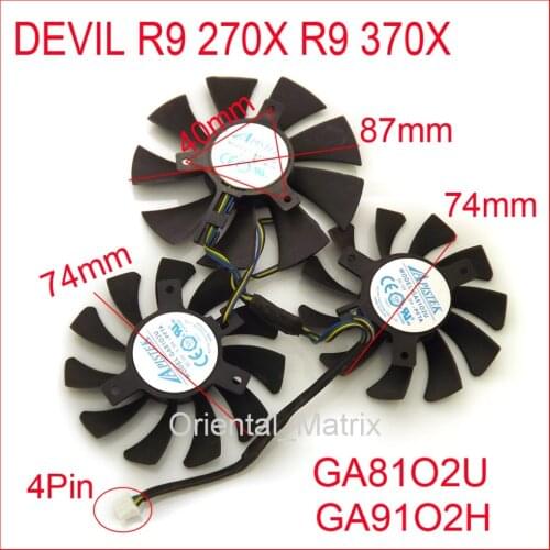 Free Shipping 3pcs/lot GA81O2U GA91O2H 12V 0.38A For Dataland DEVIL R9 270X R9 370X Graphics Card Cooling Fan 4Wire 4Pin