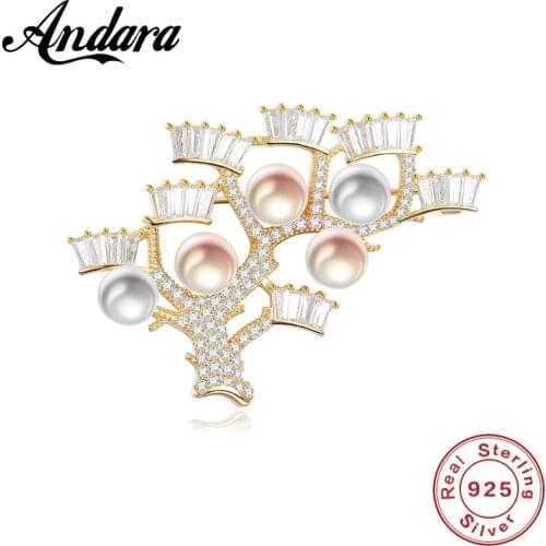 Clothing Brooch Classic 925 Sterling Silver Tree Of Life Pearl Brooches Pins For Women Fine Jewelry