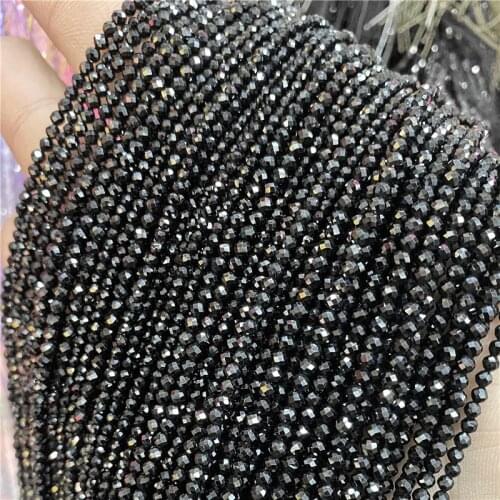 Natural Stone Beads 2mm 3mm 4mm Black Spinel Faceted Loose Round Beads for Jewelry Making DIY Bracelet Necklace Accessries
