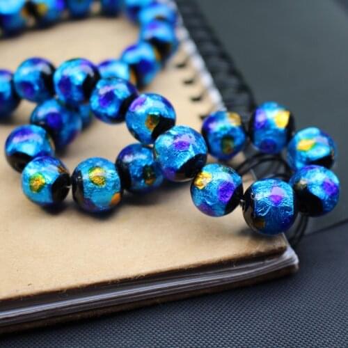 12mm Lampwork Glass Beads Ocean Blue foil with blue orange dots Round Beads for jewelry Making Accessories Japanese Style 2020