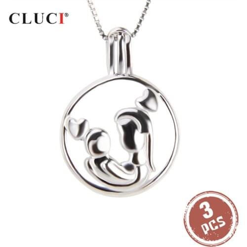 CLUCI 3pcs Silver 925 Round Pendant for Women Wish Pearl Locket 925 Sterling Silver Maternal Love Pendant Gift for Mom SC258SB