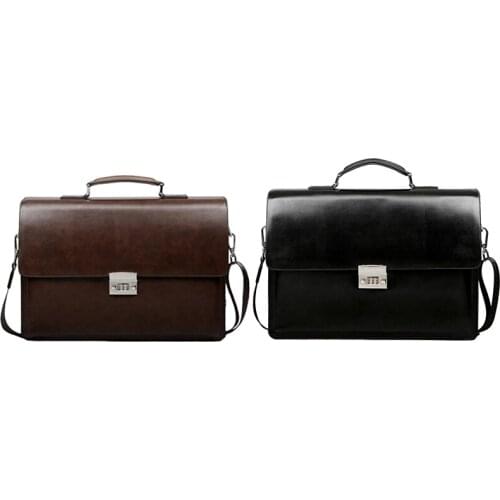 Business Mens Bag Large Capacity Cowhide Leather Briefcase Combination Lock Shoulder Messenger Bag 38X27X7cm