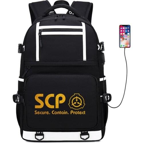SCP Foundation Gold Print Travel Bagpack Oxford School Bags for Teenage Girls Women Scp Bookbag USB Charging Laptop Backpack