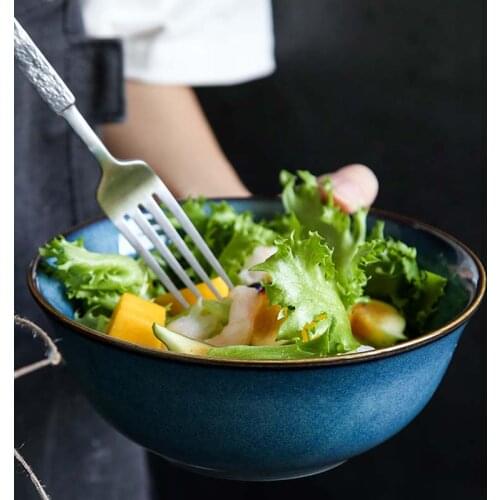 FANCITY Japanese style creative ceramics, retro style, home use large soup bowl, rice rice bowl, large bowl, ramen bowl, salad b