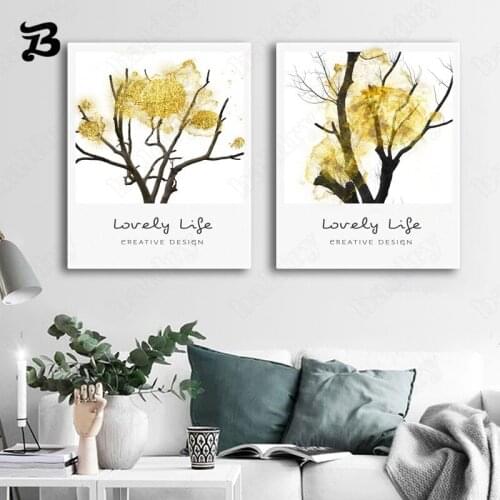 Canvas Painting Wall Art Nordic Simple Yellow Plant Oil Painting Canvas Posters Prints for Living Room Office Home Decoration