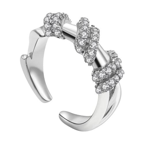 Full Diamond Ring Entangle Twisted Luxury Open Adjustable Finger Ring for Women Men Vintage Jewelry Party Unusual Rings Gift