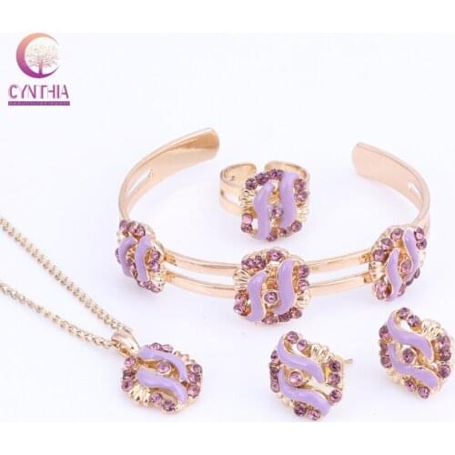 Girls Baby Jewelry Set Gold-Color Flower Pendant Necklace Bangle Ring Earrings For Kids Gifts
