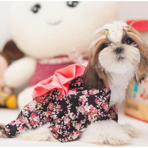 Summer Dog Dress Flower Printing Two-legged Cotton Beautiful Bow-knot Princess Party Small Dog Skirt Outfit Dog Clothes