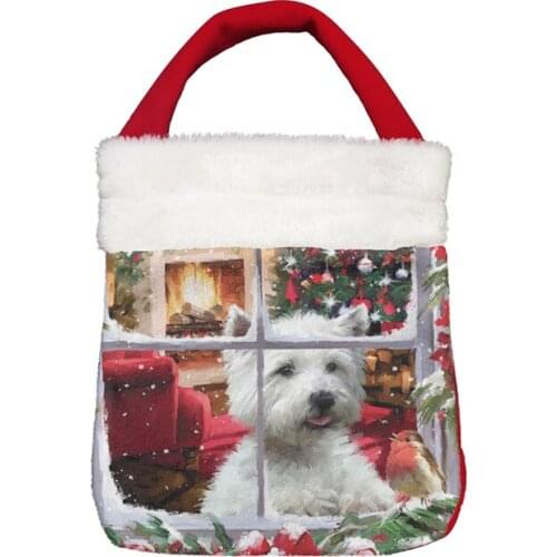 Small Gifts Bag for Kids Xmas Christmas Westie Print Children Candy Package Bag New Polyester Present Bags Party Accessories