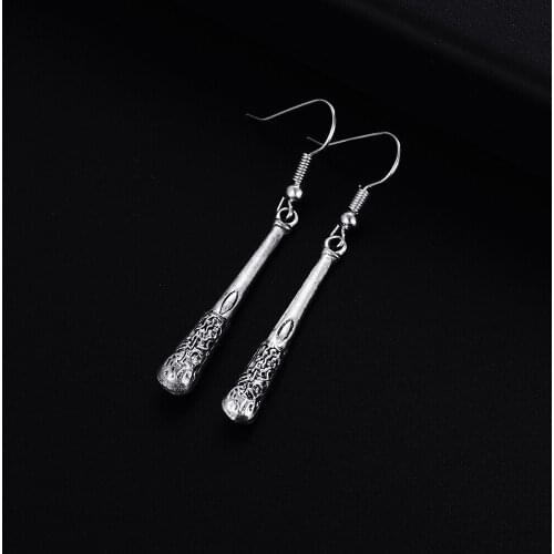 Trendy Vintage Baseball Bat Shape Dangle Antique Silver Plated Earrings for Women Girl Retro Drop Earrings Cute Earring Jewelry
