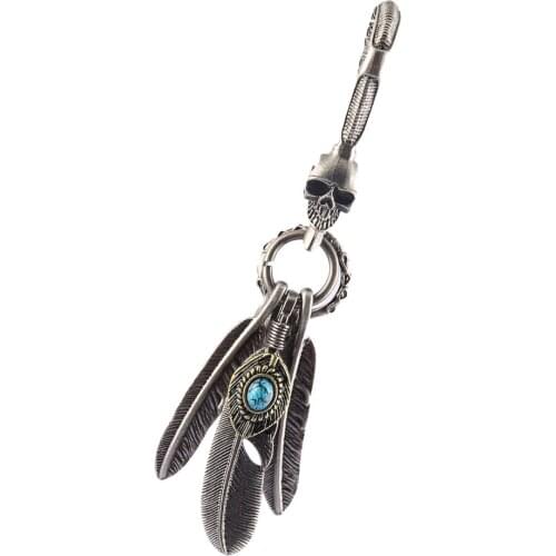 Trendy Boho Turquoise Feather Tassel Pendant Key Ring Keychain Bag Hanger