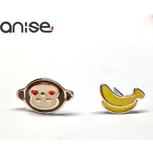 New Cute Monkey Banana Carrot Rabbit Asymmetry Stud Earrings Lovely Enamel Imitation Pearl Rhinestone Crystal Earrings For Women