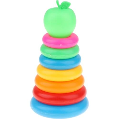 Adorable Green Apple Toy With 7 Plastic Rainbow Stacking Rings Kids Bath Toy